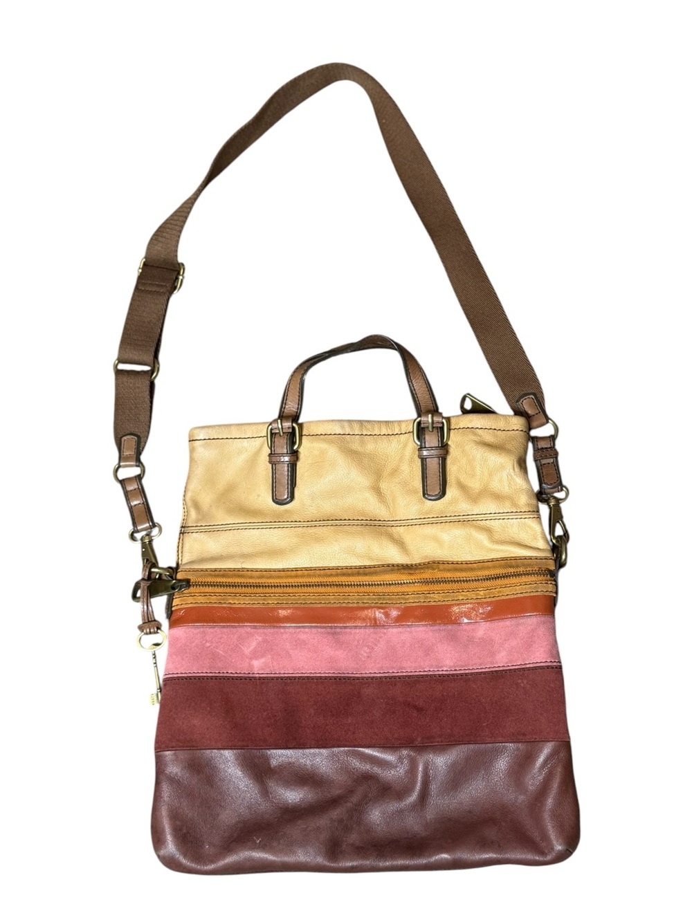 Fossil Explorer Multicolor Leather & Suede Foldover Bag - Picture 4 of 14
